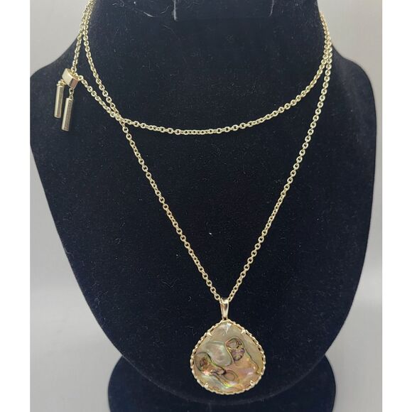 Teardrop Abalone Faceted Pendant Necklace 30in - Picture 5 of 5